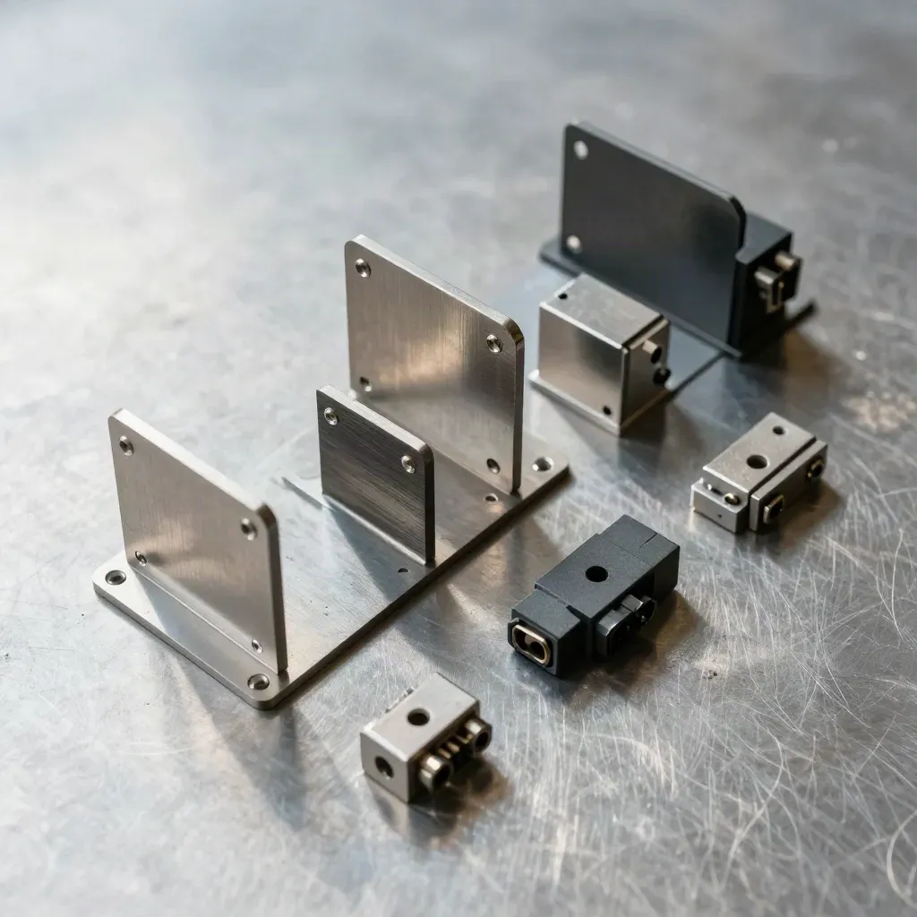 Brushed steel Jira integration hardware arranged in a premium overhead still life