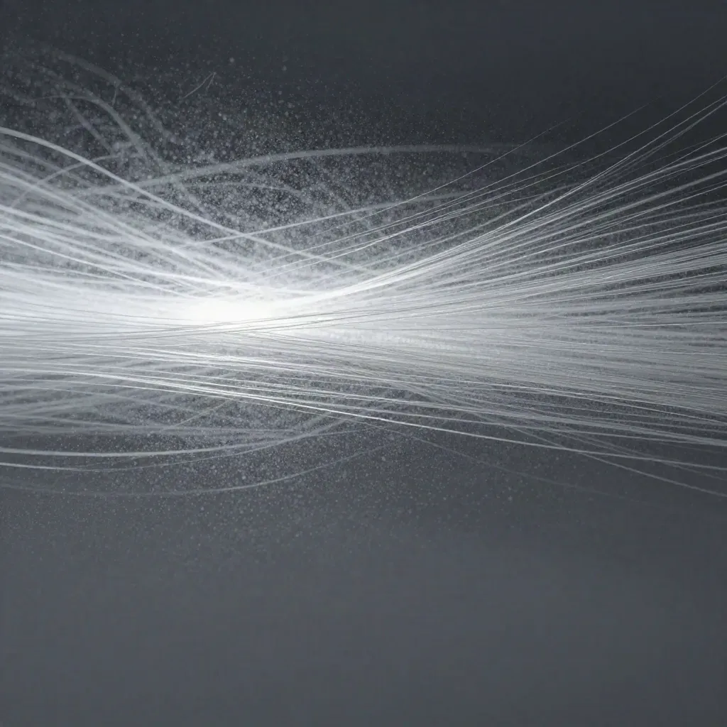 Silver filaments gather into a soft white bloom in dark haze, leaving calm space for copy.